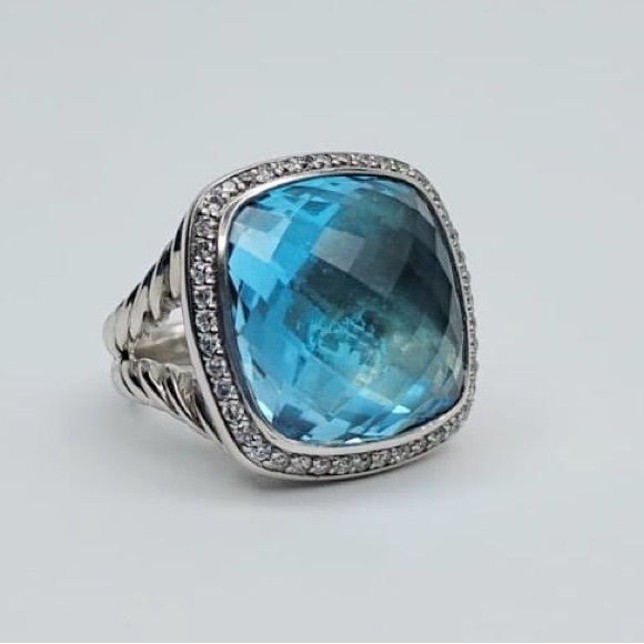 David Yurman Albion 17mm Blue Topaz Ring With Diamonds - Picture 3 of 9